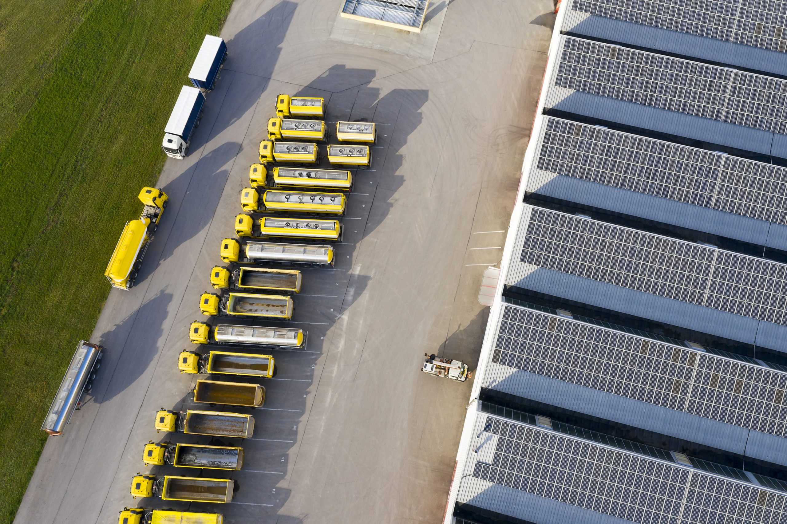 Trucks at Warehouse, Aerial View